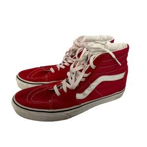 VANS Sk8-Hi Red White High Top Lace Up Sneakers Suede Canvas Men's 10